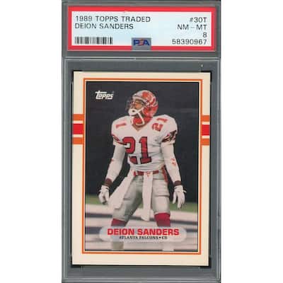 Deion Sanders 1989 Topps Traded Football Rookie Card RC #30T Graded PSA 8 - 8'6" x 11'6"