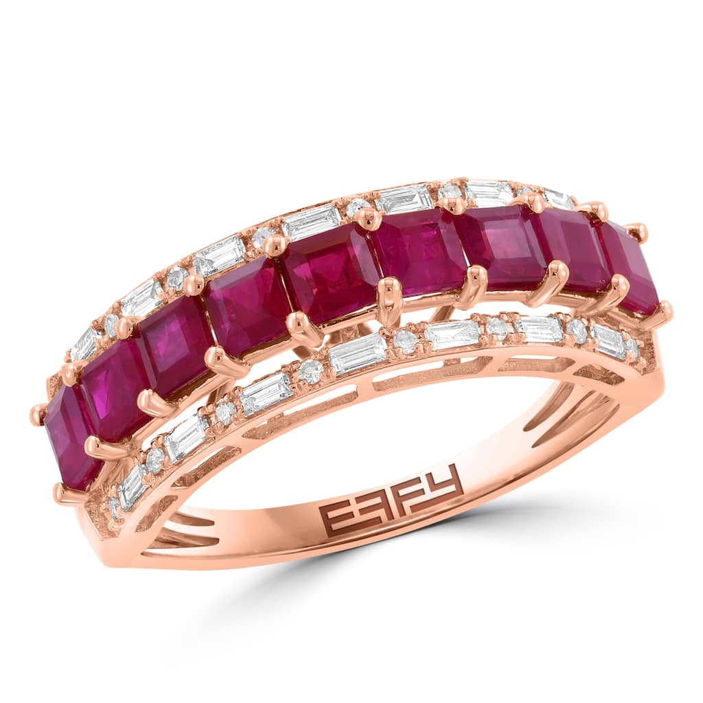 Effy 14k Rose Gold Diamond,Natural Ruby Band