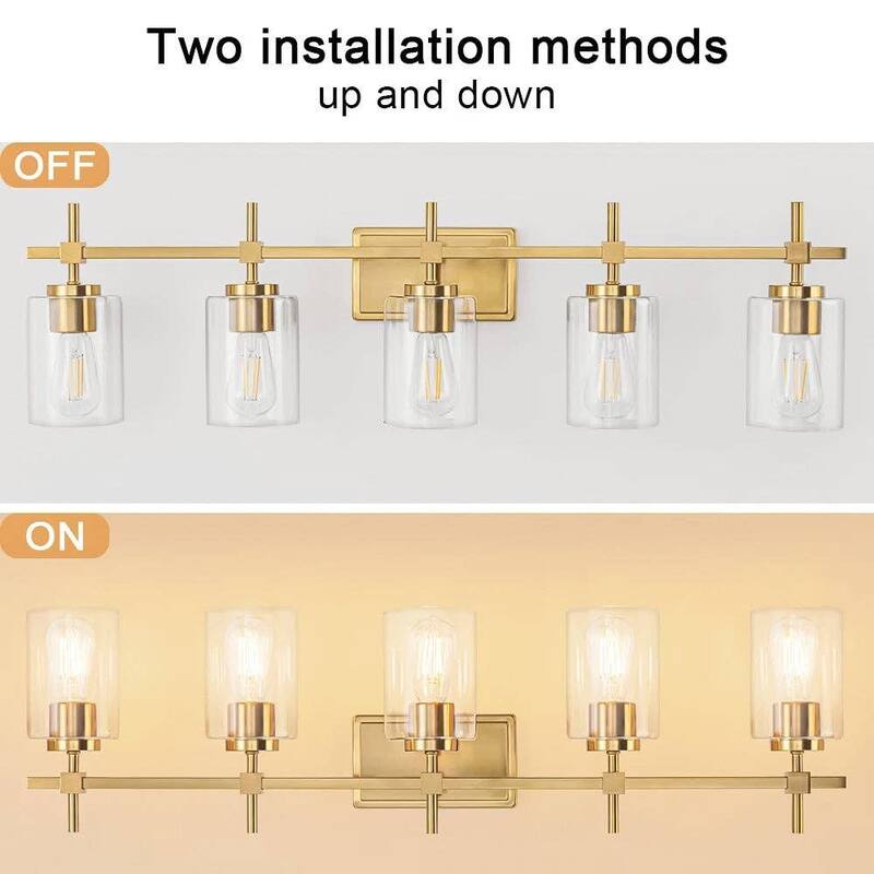 Jasper Gold Clear Glass 5-Light Bathroom Vanity Light