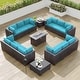 preview thumbnail 5 of 28, Kullavik 15PCS Outdoor Patio Furniture Set with Fire Pit Table & Glass Top Coffee Table