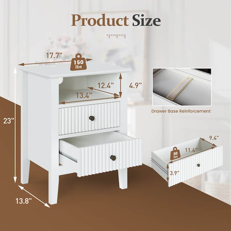 2 Drawers Nightstand with Charging Station (Set of 2)