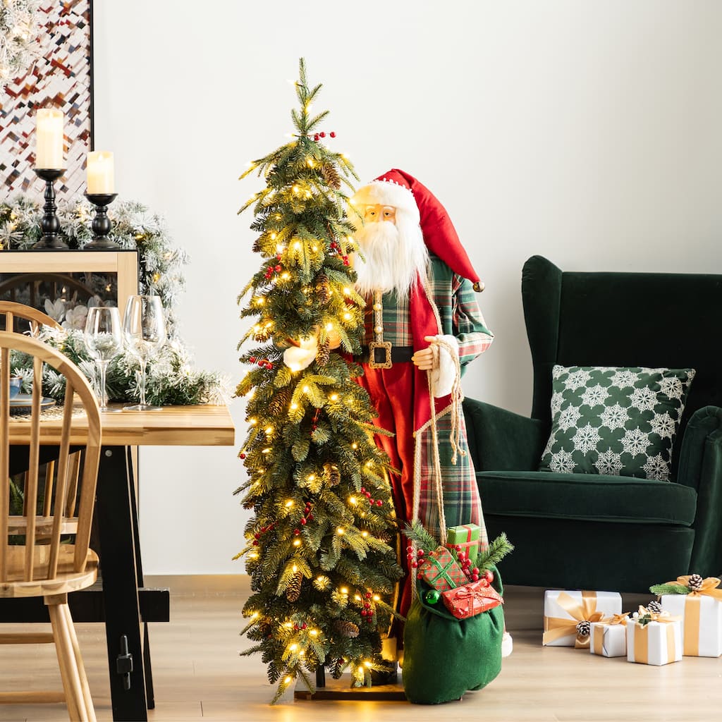 Glitzhome 4ft Oversized Woodland Santa with 5ft LED Lighted Green Artificial Christmas Tree