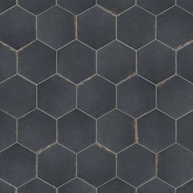 Merola Tile Retro Mini Hex Nero 7" x 8" Porcelain Floor and Wall Tile - Case (36 Tiles)