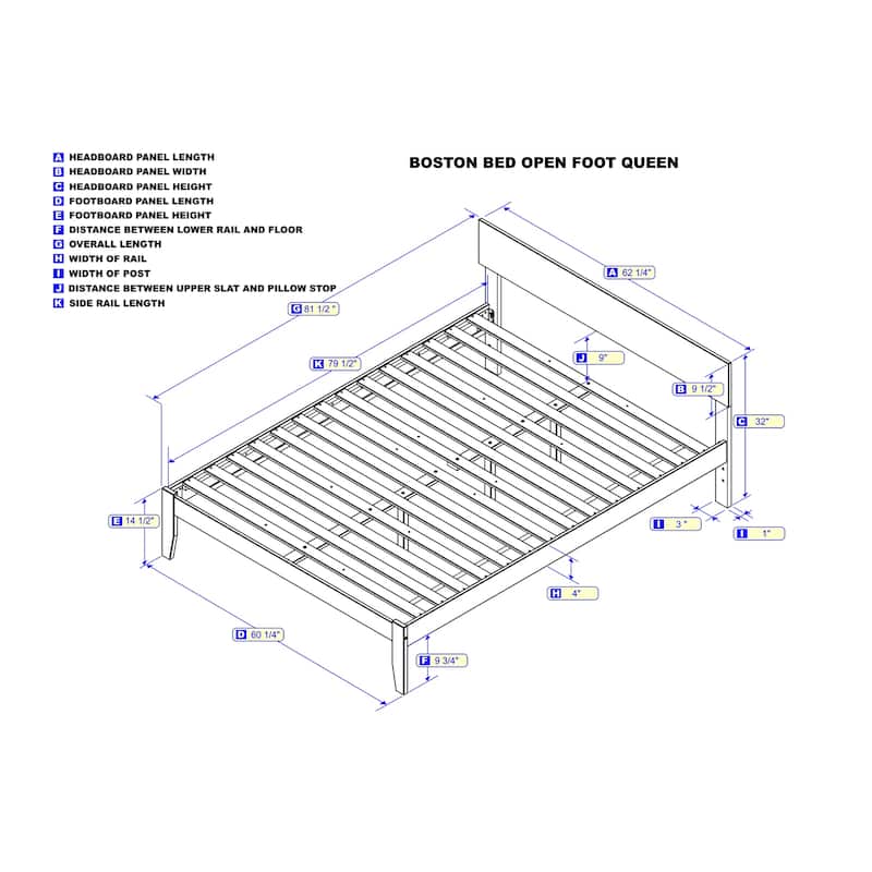 Grey Bed - Modern Panel Headboard, Slat Kit Included, No Box Spring Needed