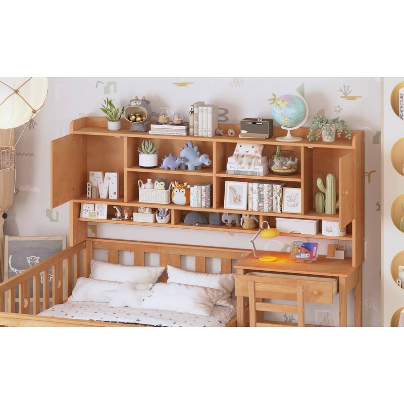 Twin Size Multifunctional Wood Platform Bed with Bookshelf,Built-in Desk and Matching Chair