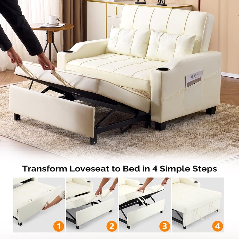 Upholstered Cat's Claw Leather Convertible Reclining Sleeper Sofa Bed With Cushions For Small Spaces