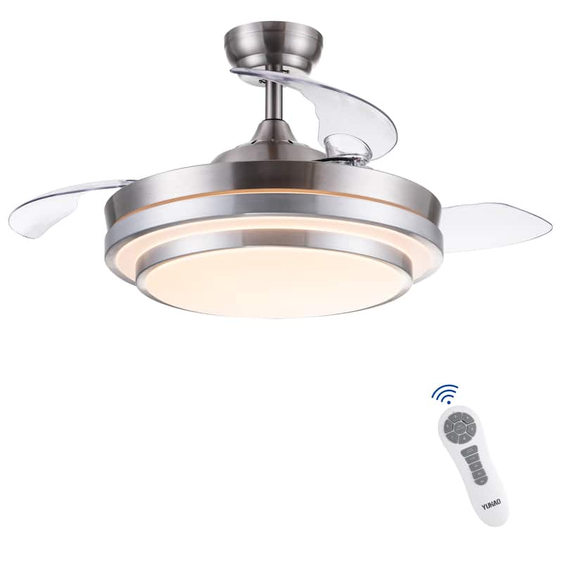 42 inch Reversible Retractable Modern Decorative Silver/white Ceiling Fan With Light and Remote - 42inch - Nickel