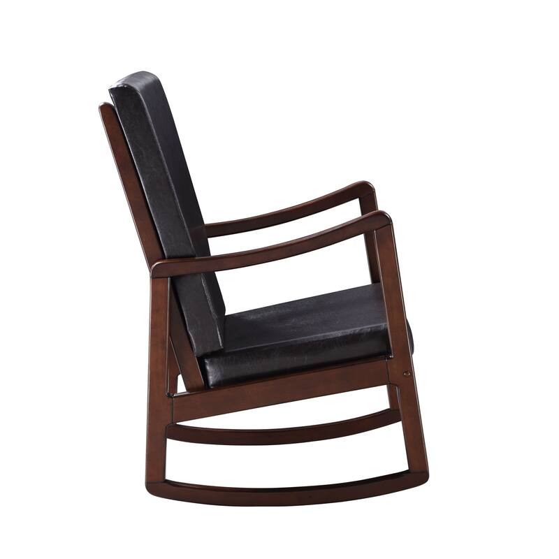 Dark brown Synthenic Leather & Espresso Finish Rocking Chair