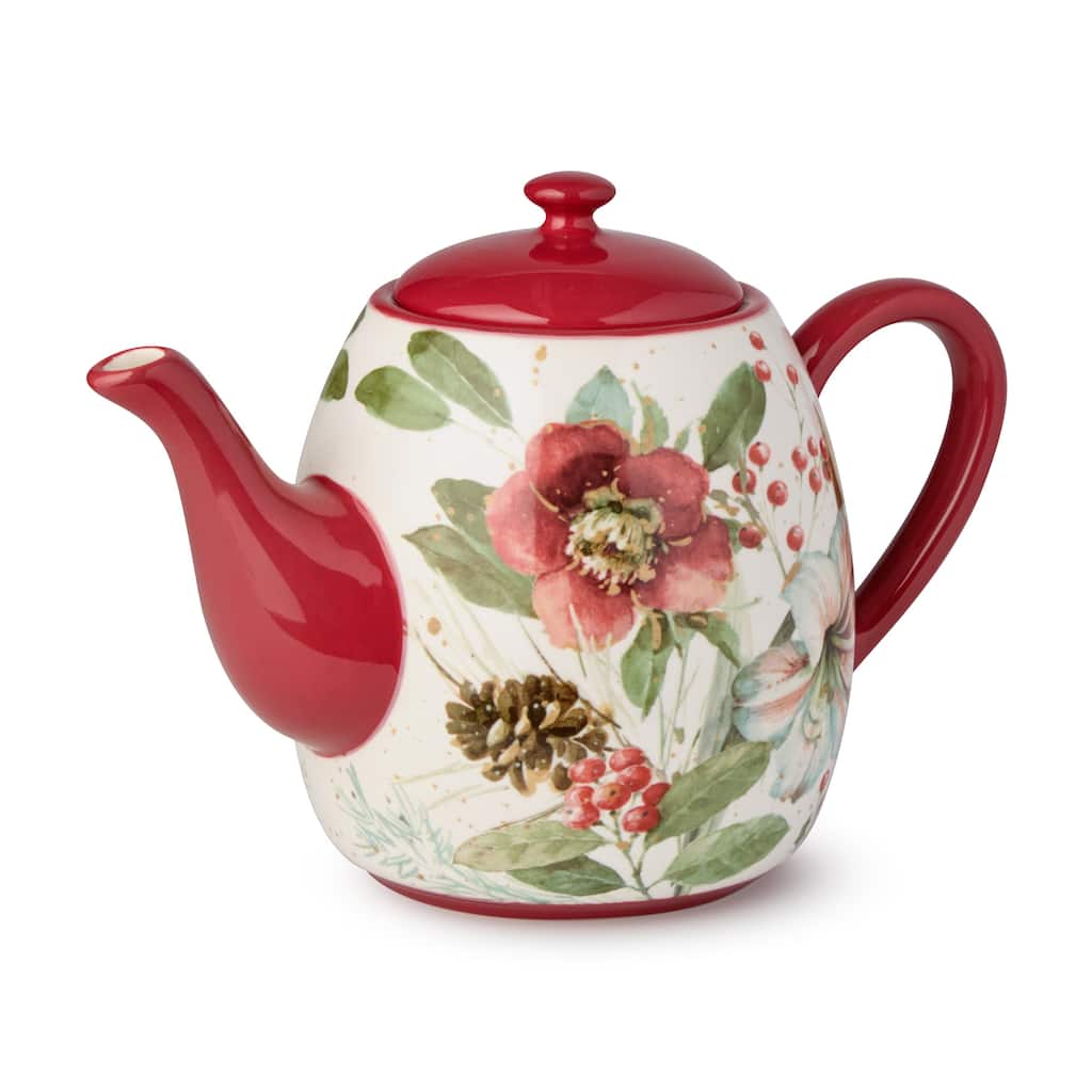 Certifed International Winter Blooms Teapot 36 oz. - 9 L x 5.25 W x 6.5