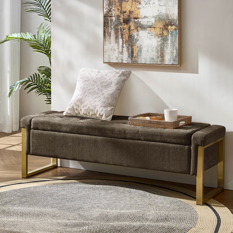 Alina Modern Upholstered Flip Top Storage Bench with Metal Legs by HULALA HOME