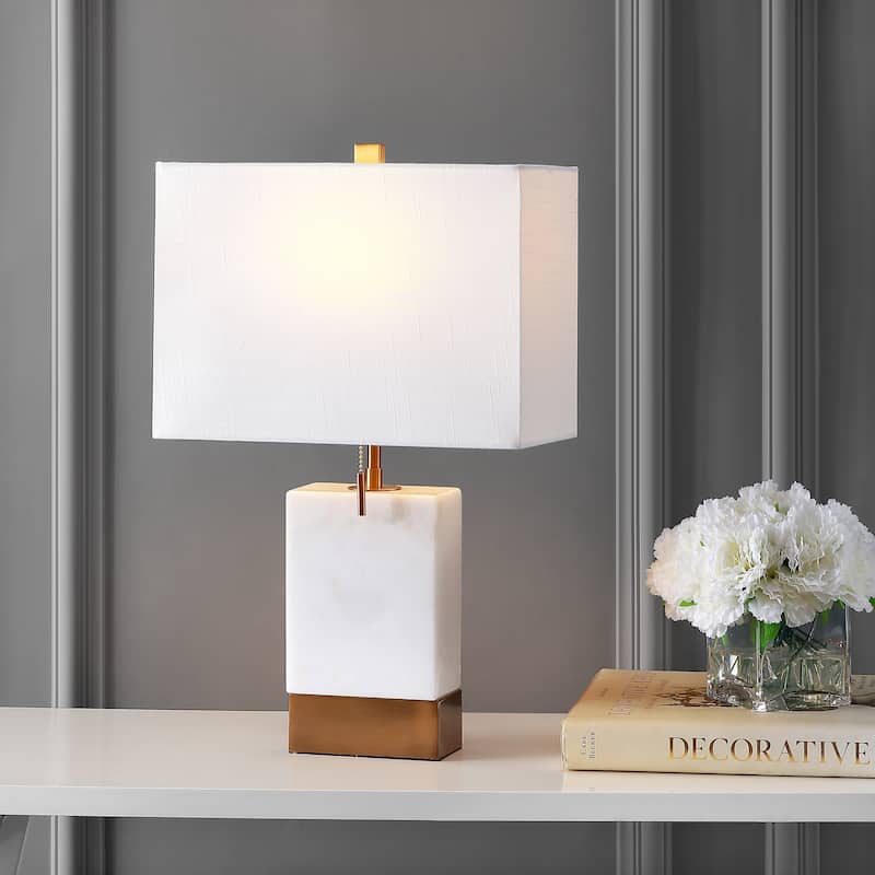 Travis 22.5" Marble/Iron Gold Modern Console LED Table Lamp, white by JONATHAN Y