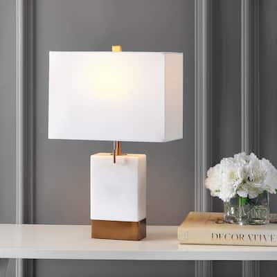 Travis 22.5" Marble/Iron Gold Modern Console LED Table Lamp, white by JONATHAN Y