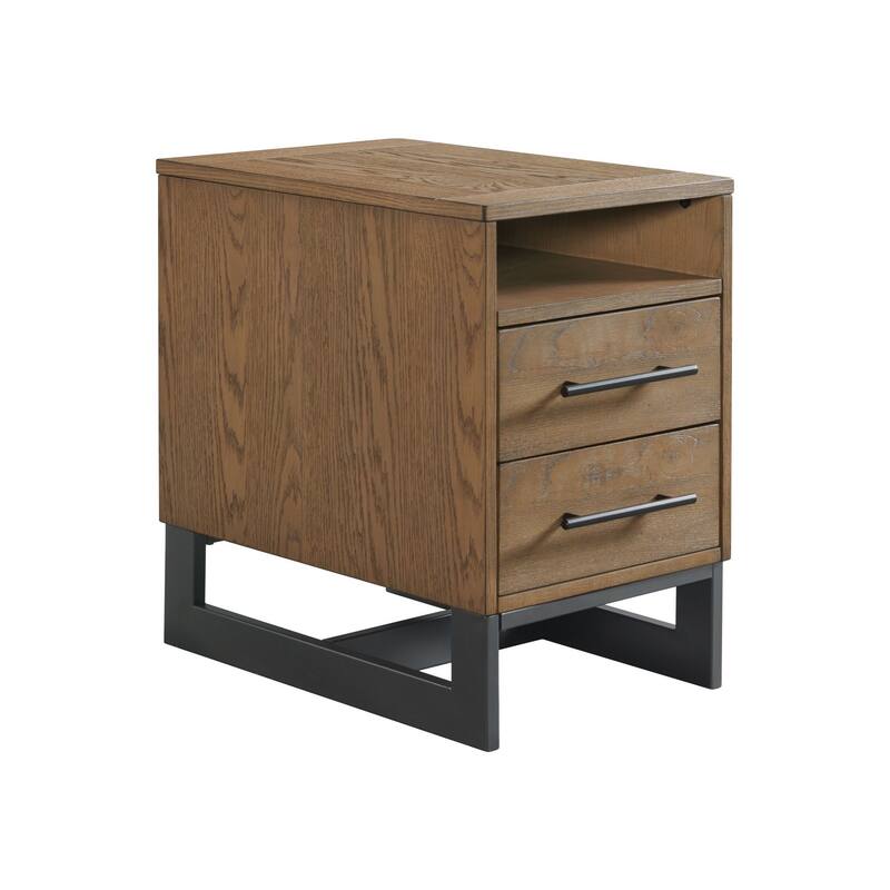 Eden 16" Wide Chairside Table with 2 Storage Drawers, Rustic Dune - Black