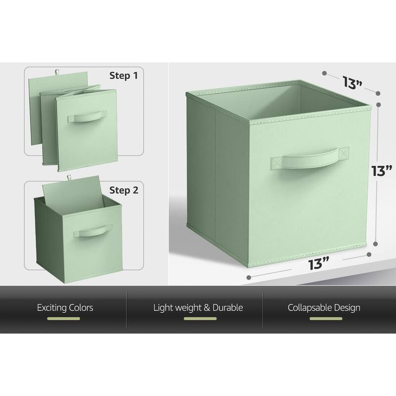 Sorbus Foldable Storage Cubes - 6 Pack Sage Green, Fabric, Foldable, Storage and Organization Bins