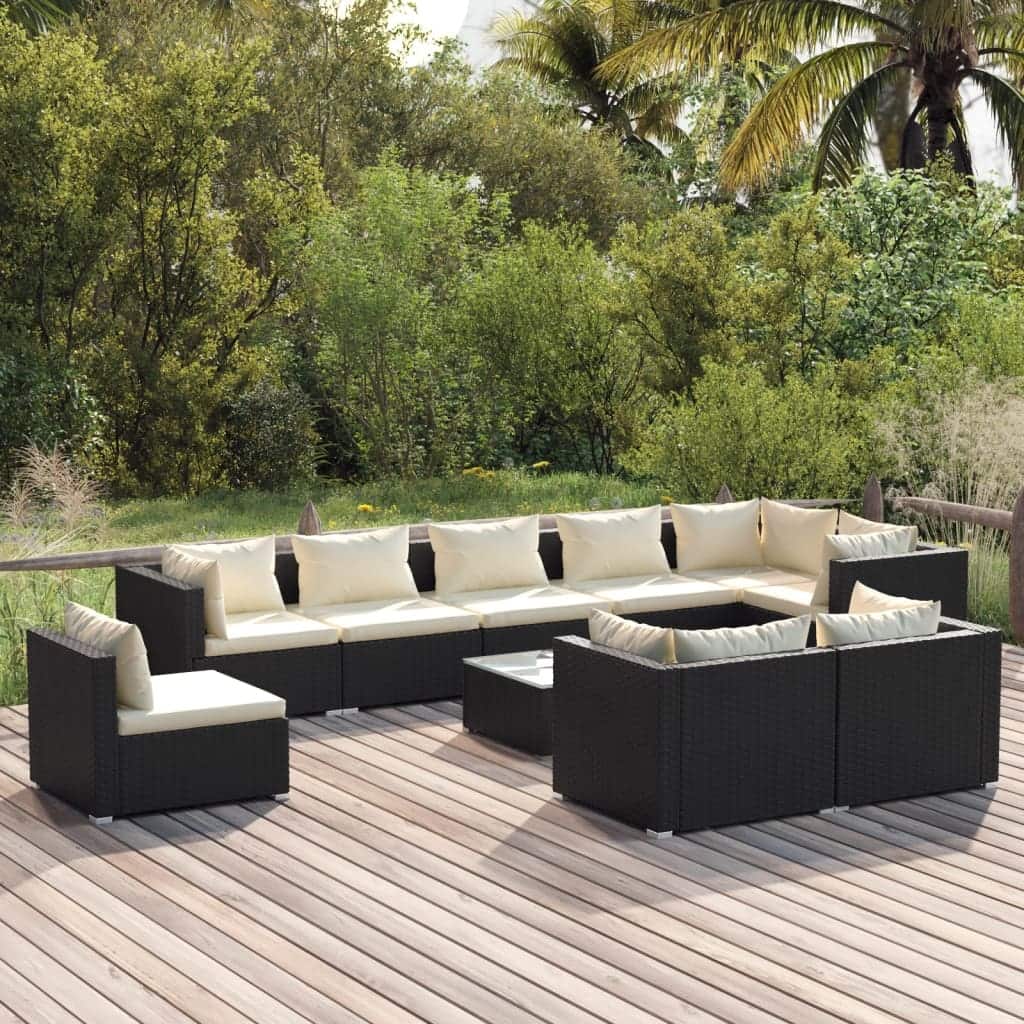 vidaXL Patio Lounge Set Outdoor Sectional Sofa Set Table Garden Poly Rattan - 27.6" x 27.6" x 23.8"