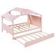 preview thumbnail 6 of 15, Pink Full Size Solid Wood House Bed with Trundle and Storage for Kids