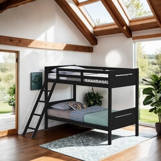 Luxury Twin-over-Twin Bunk Bed with Angled Ladder, Black