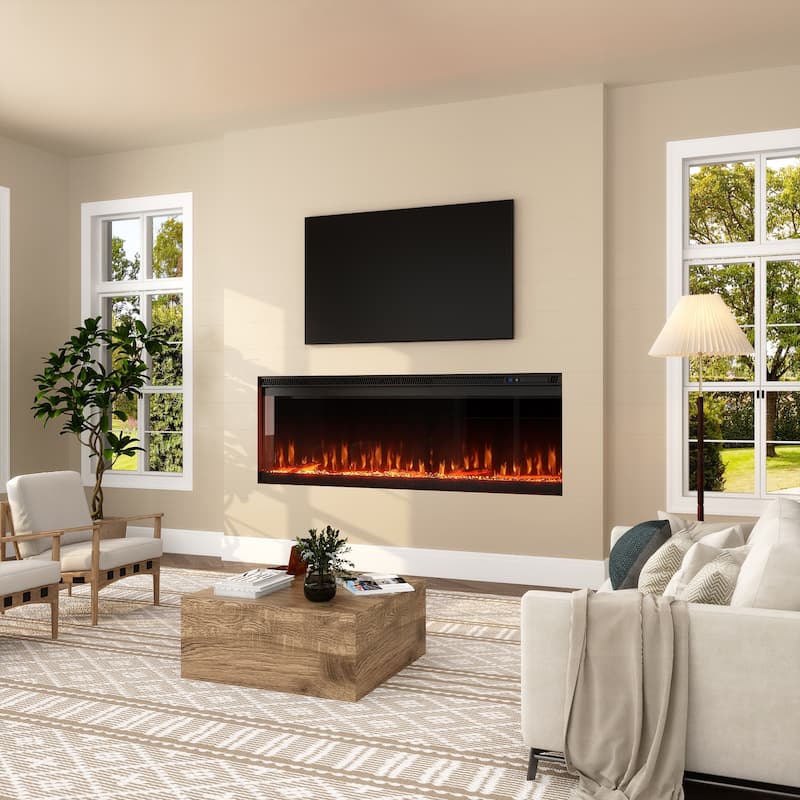3-Sided Electric Fireplace with 12-Color Flame, Dual Heat Settings 750W/1500W, Smart App & Remote Control – 50/60/70 Inch