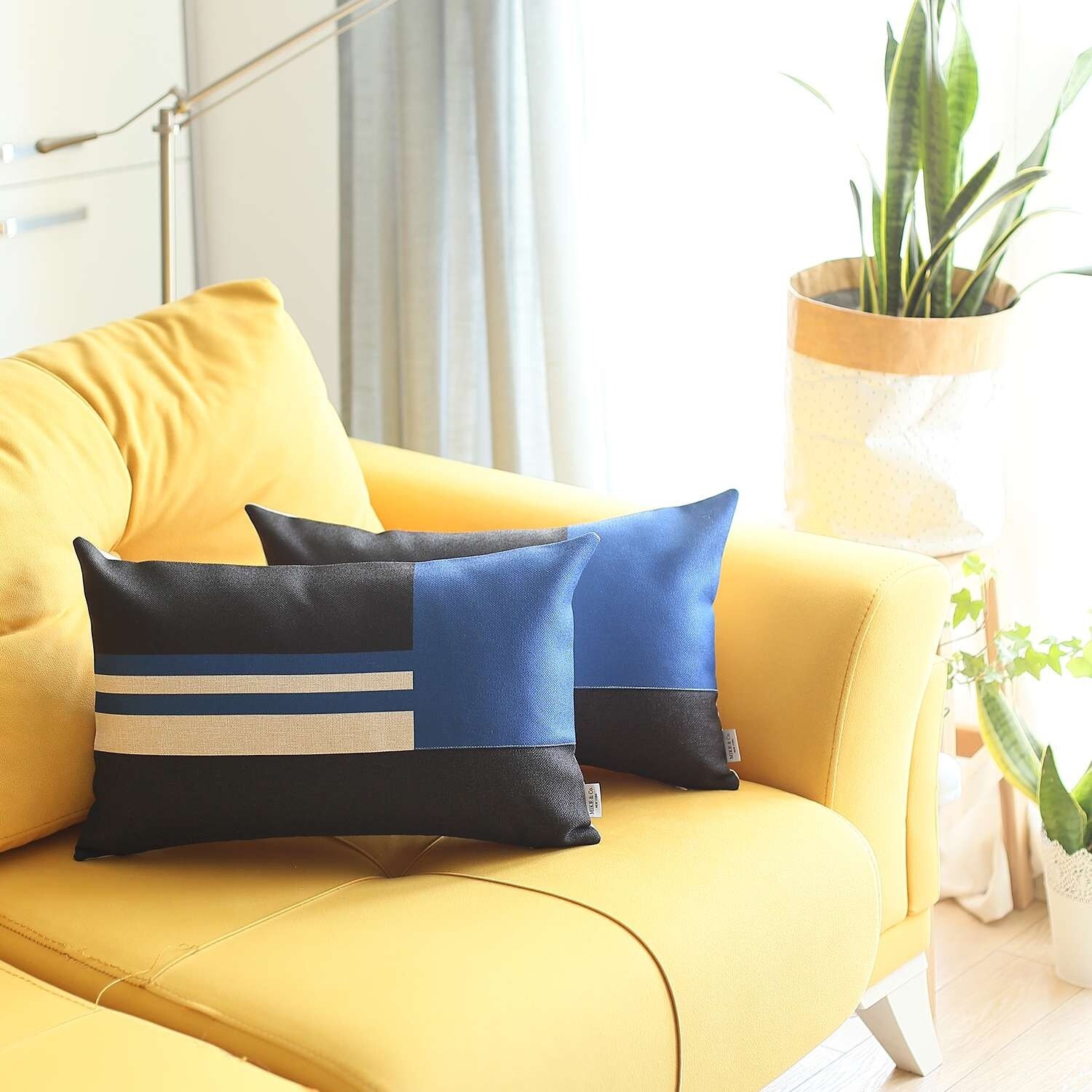Set of 4 White and Blue Lumbar Pillow Covers 12 H x 20 W x 1 D Cover Only Set of 3 or More