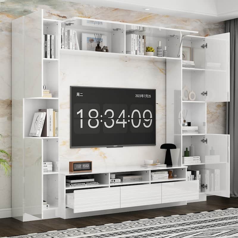 94.5"Elegant High-Gloss Entertainment Unit for Living Room and Bedroom - 94.5"x78.7"