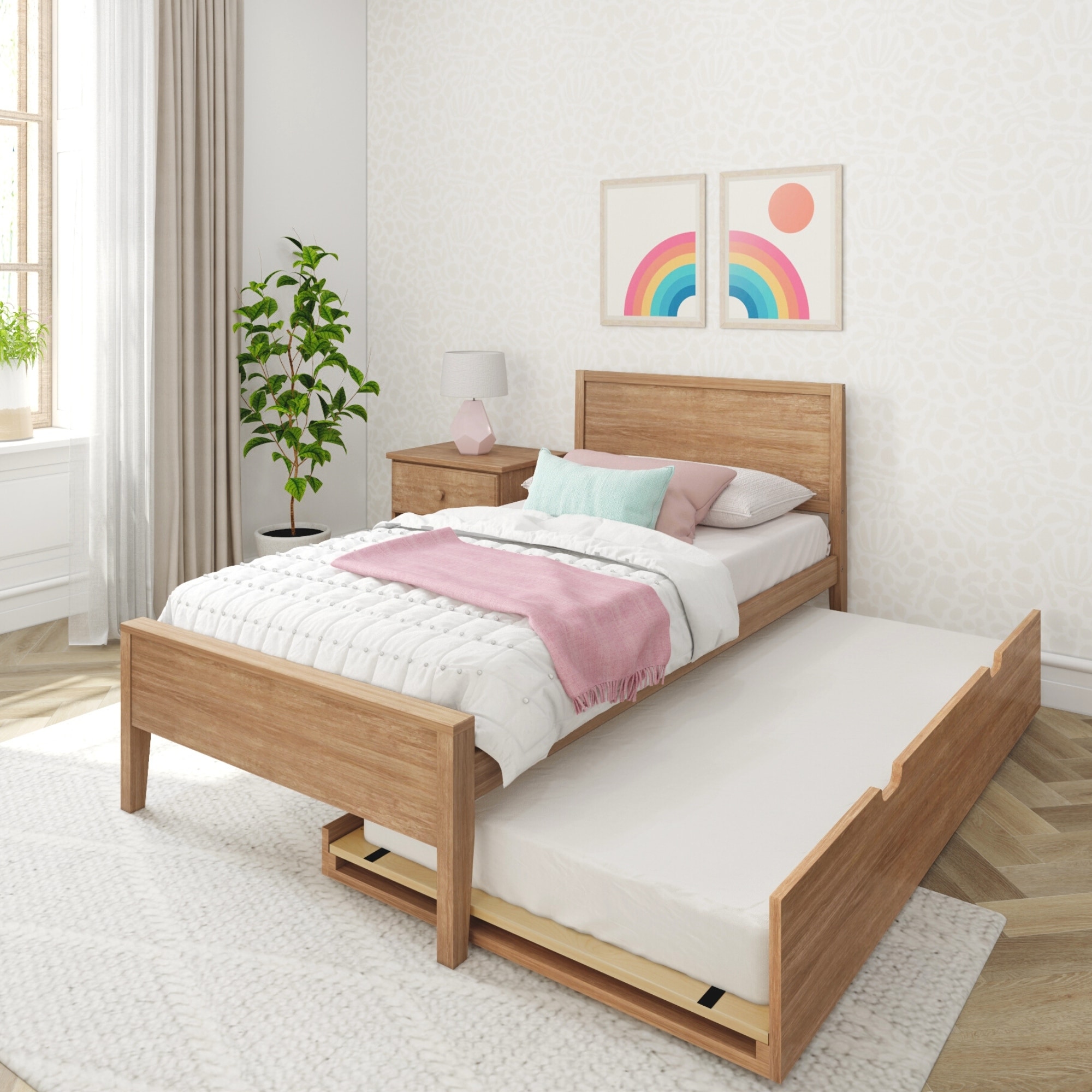 Max and Lily Twin-Size Bed with Panel Headboard and Trundle