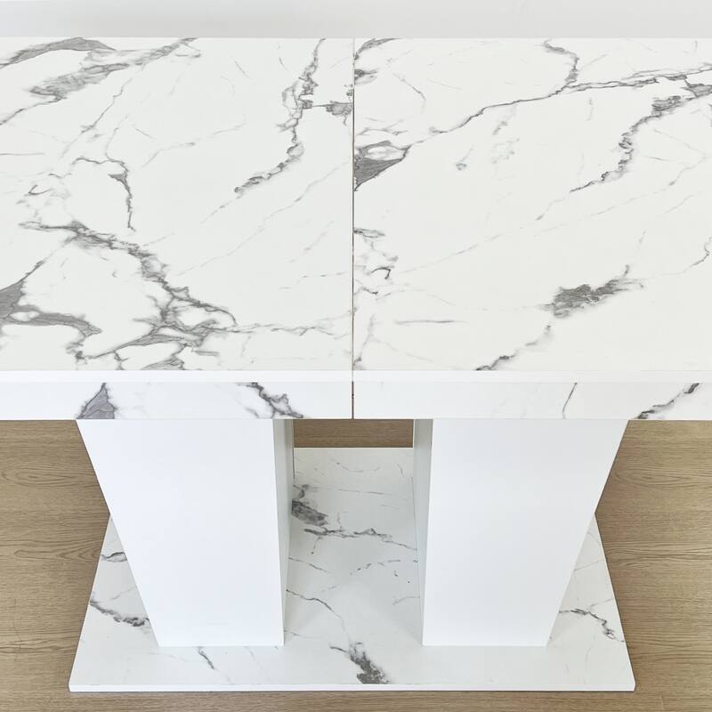 Extendable Dining Room Table, Wooden Kitchen Table with Double Pedestal Base, Large Meeting Table Home Office Table