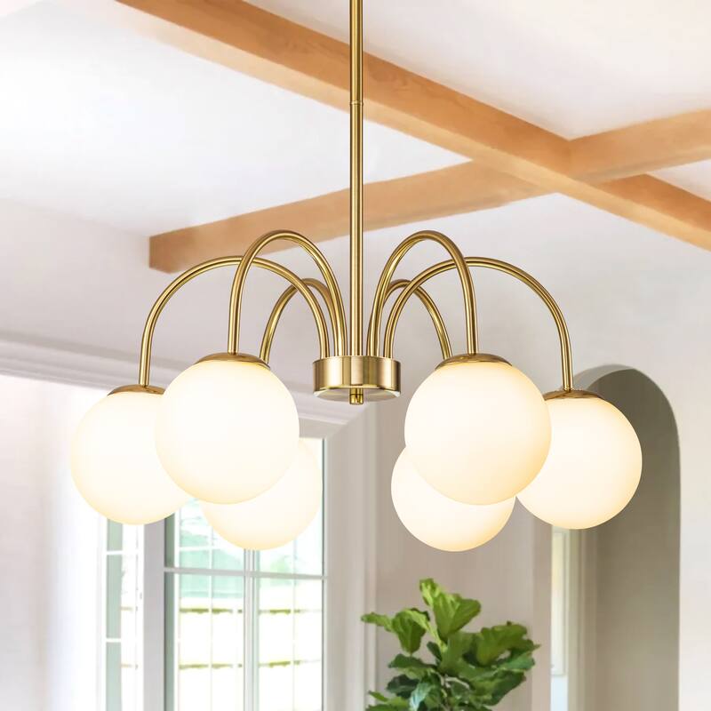 6/10-Light Modern Linear Sputnik Cluster Frosted Opaque Glass Globe Bubble Chandelier for Dining Room