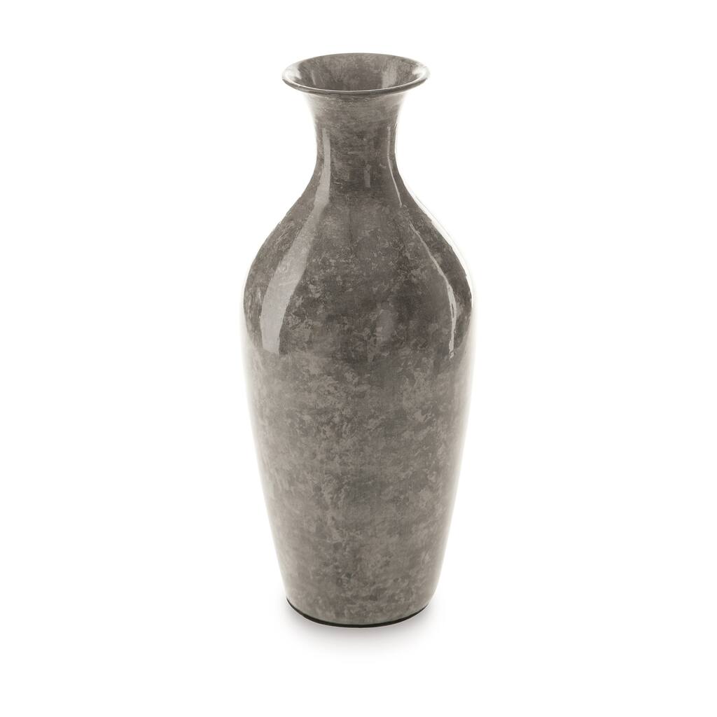 Rock 12 Inch Flower Vase, Decorative Thin Neck, High Gloss Gray Finish