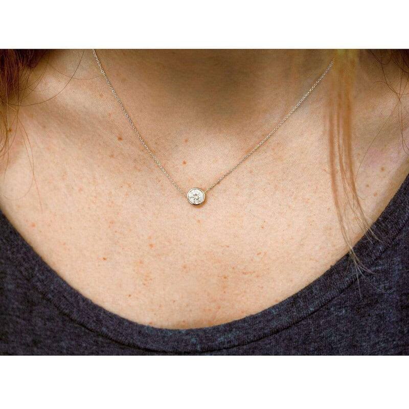 Kobelli Moissanite Solid 14k Gold Solitaire Bezel Dainty Lucy Necklace