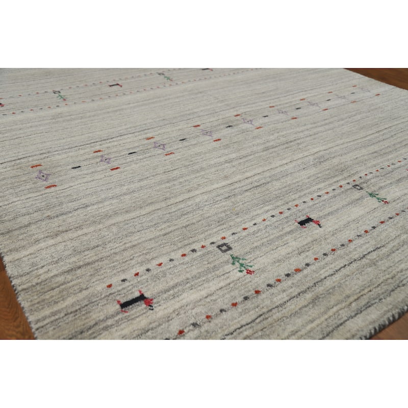 Hand Knotted Oriental 100% Wool Carpet Tribal Animal Pictorial Greys & Charcoal Gabbeh Area Rug - 7' 9'' X 5' 1''