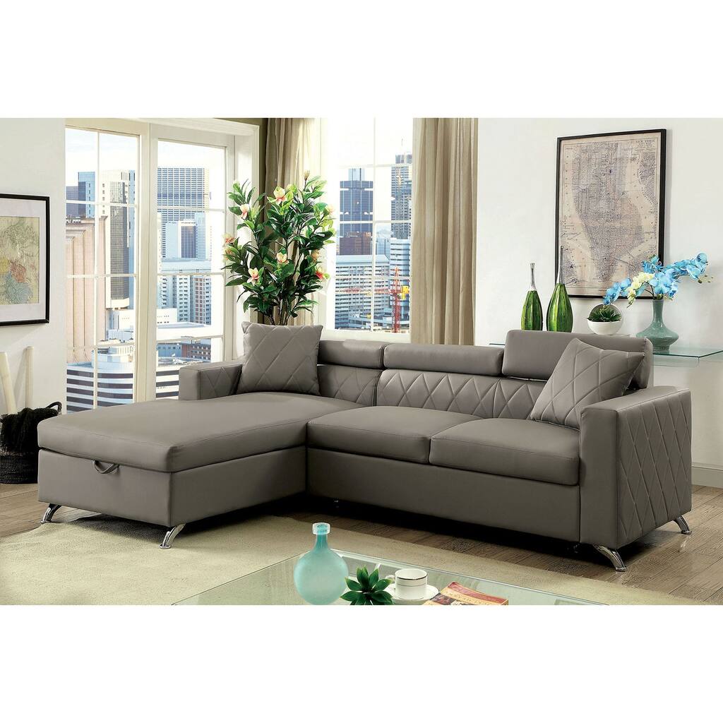 Leatherette Sectional Sofa With Storage in Gray Finish