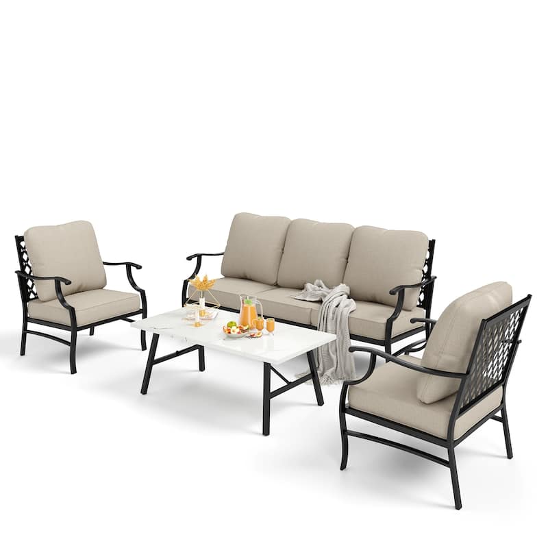 MAISON ARTS Patio Conversation Sets 5/7/9-Seat, Sofa Set with 2 Single Sofa Chairs, 3-Seater Sofa, Ottoman and Coffee Table