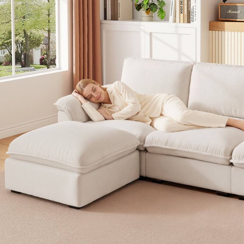 102" L-Shaped Chenille Sectional Sofa with Movable Ottoman