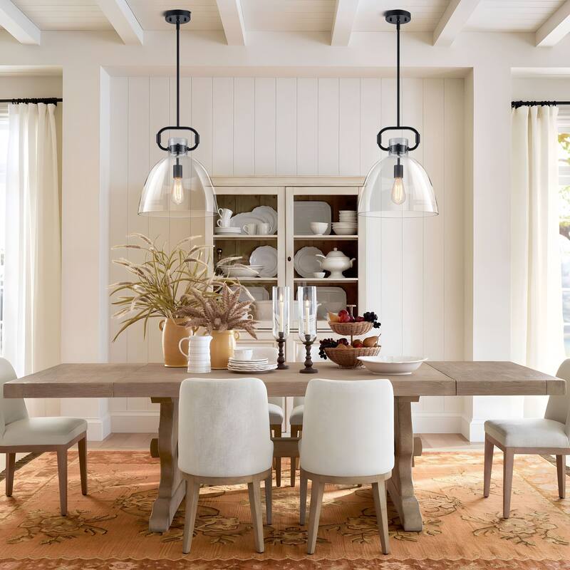 Starskys 1-Light Industrial Pendant Light with Bowl-Shaped Clear Glass Shade