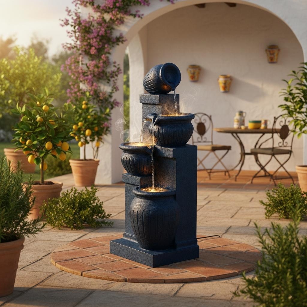 Teamson Home 28.5" 4-Tier Solar Outdoor Water Fountain Cascading Bowl, LED Lights, Pump for Yard, Garden, Patio Decor