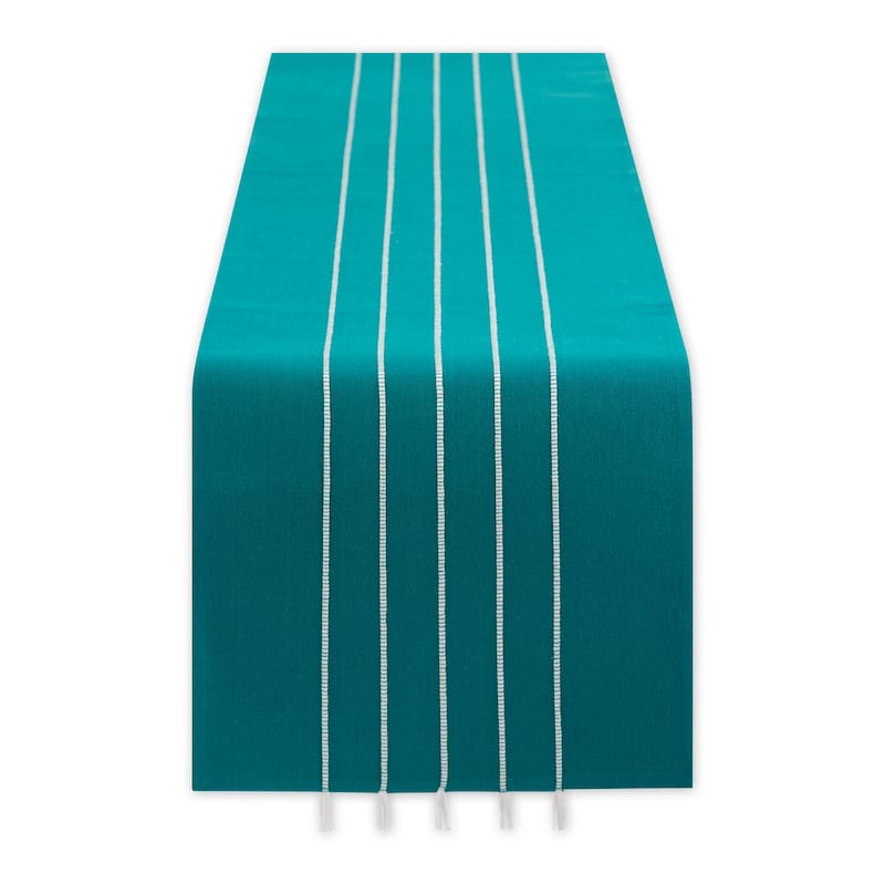 Gray and White Stripe Tassel Table Runner 14x72 - 14x108 - Teal / Off-white