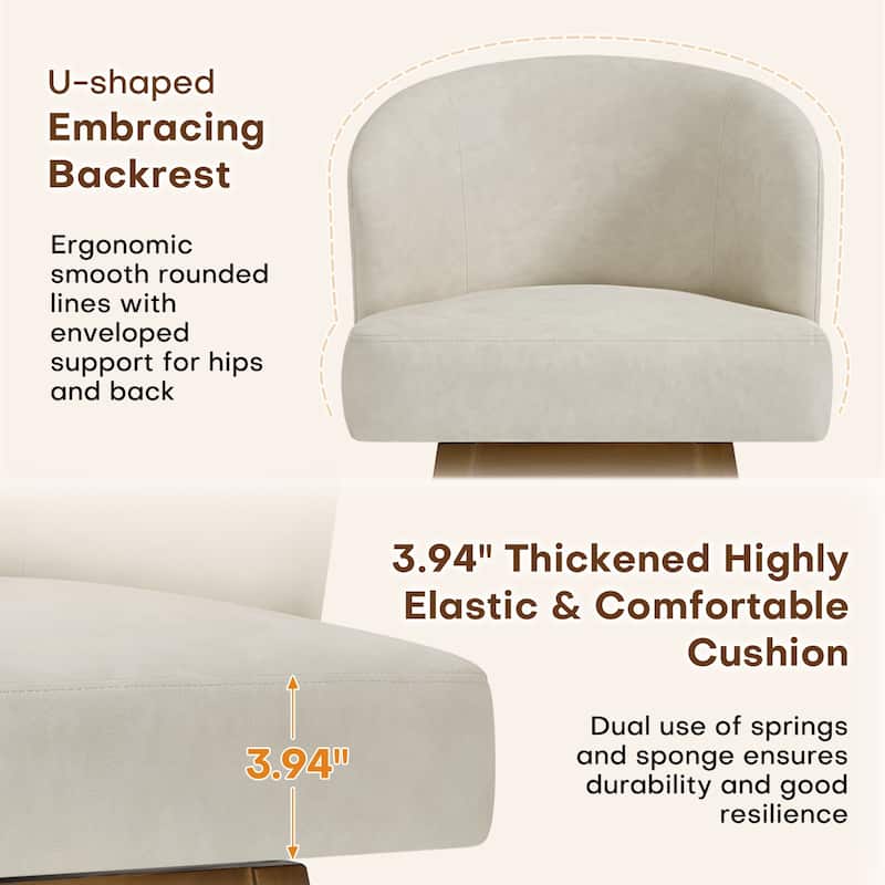26 Inch Upholstered Swivel Counter Height Bar Stools with Back and Solid Wood Frame - 37.8"H x 20.9"W x 21.3"D