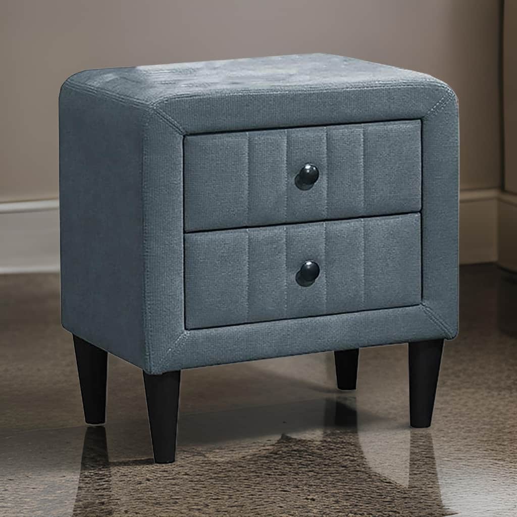 Rheo Nightstand, 2 Drawer, 22 Inch Slate Gray Brushed Linen Upholstery