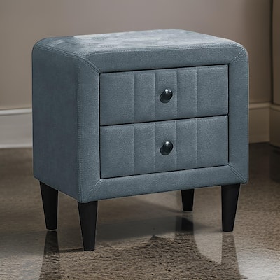 Rheo Nightstand, 2 Drawer, 22 Inch Slate Gray Brushed Linen Upholstery