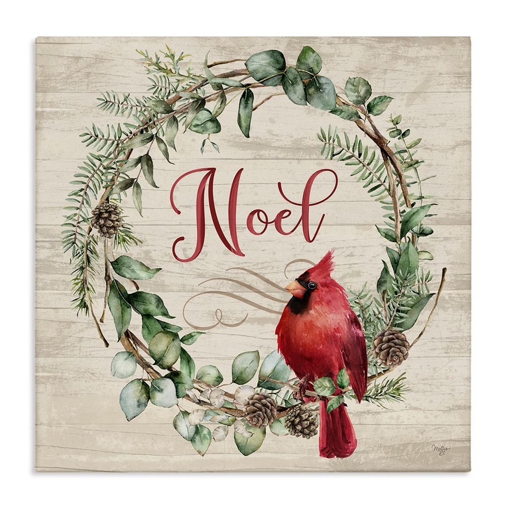 Stupell Noel Wreath with Cardinal Canvas Wall Art Design By Mollie B.