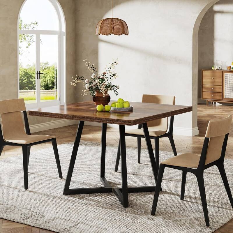 Industrial Dinner Table with Metal Base