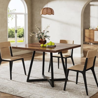 Industrial Square Dinner Table with Metal Base for Dining Room, Small Space, Apartment