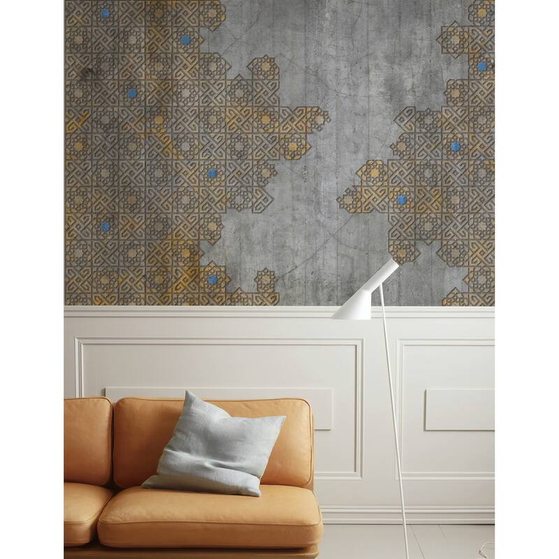 GK Wall Design Brown Geometric Tile Pattern with Concrete Background Removable Wallpaper