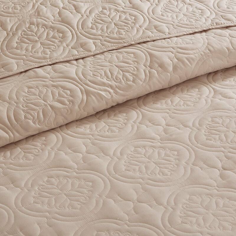 3 Piece Reversible Bedspread Set Cream Full/Queen