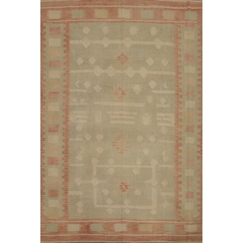 Hand Woven Oriental 100% Wool Carpet Southwestern Tribal Green Kilim Area Rug - 9' 10'' X 8' 0''