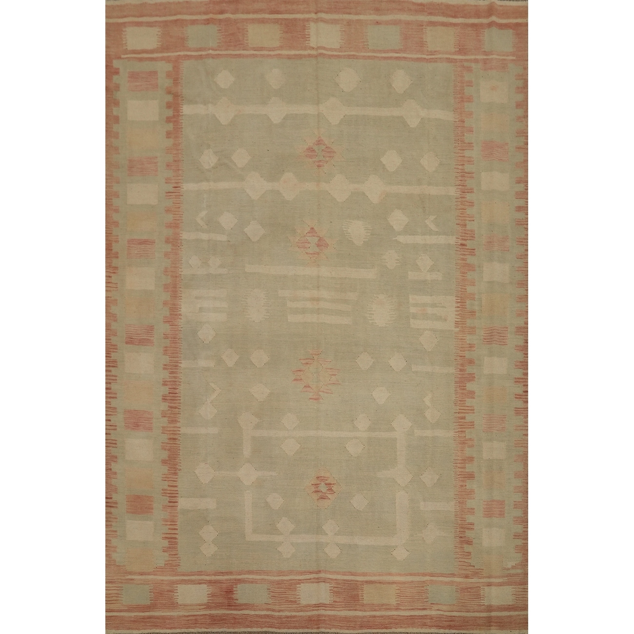 Hand Woven Oriental 100% Wool Carpet Southwestern Tribal Green Kilim Area Rug - 9' 10'' X 8' 0''