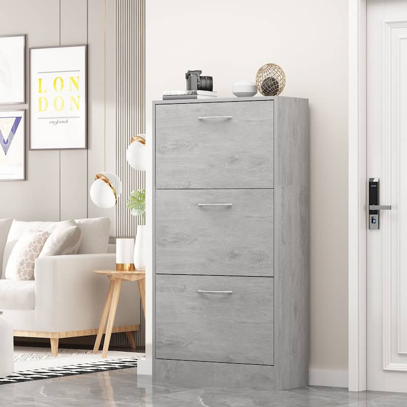 Modern Shoe Storage Cabinet for Entryway, 2 Tier Floor Shoes Cabinet