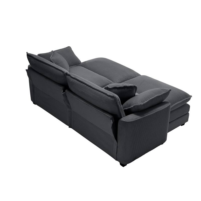 2-Seater Corduroy Upholstered Sofa Set with 2 Ottoman and Removable Armrests for Livingroom