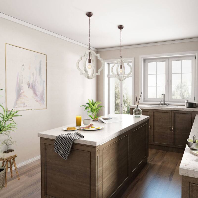 Farmhouse Rustic Wood 1-Light Lantern Chandelier Coastal Shabby Chic Style - D16"xH17.5"