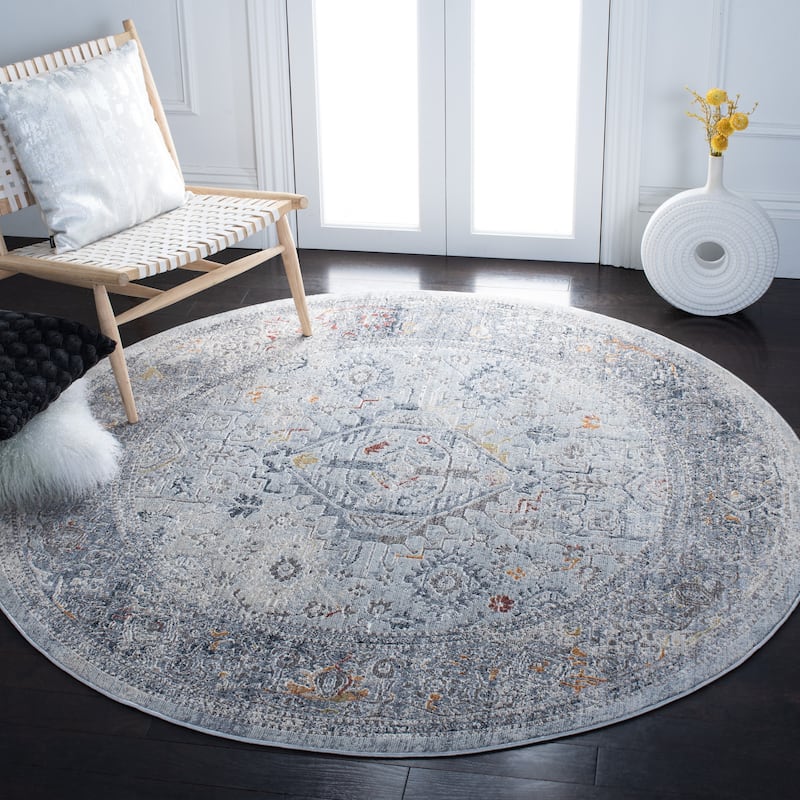 SAFAVIEH Madison Oralia Modern Polyester Rug - 6'7" x - 6'7" Round - Light Grey/Navy